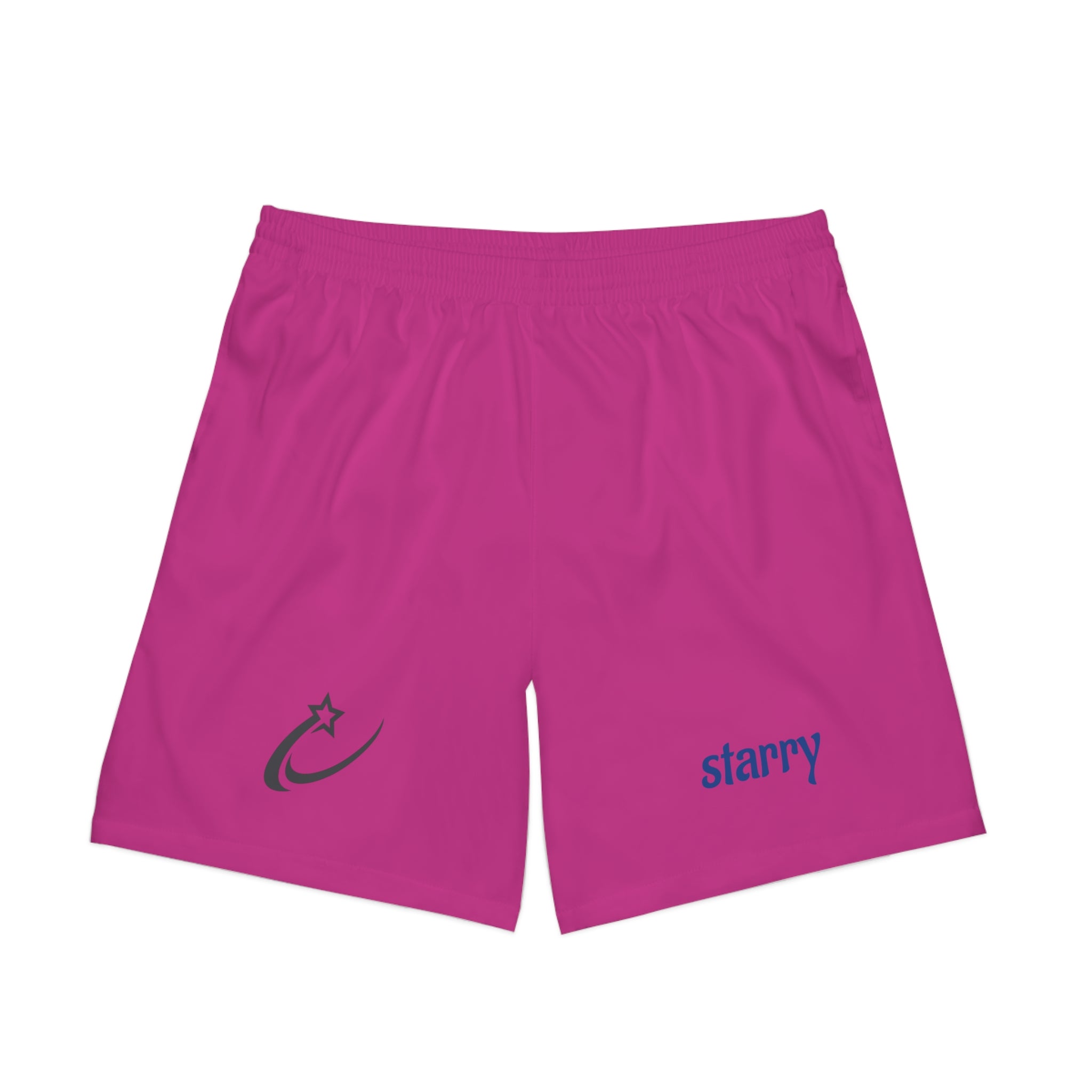 Starry Pink Beach Shorts — Men's Elastic Swim Trunks with Star Logo