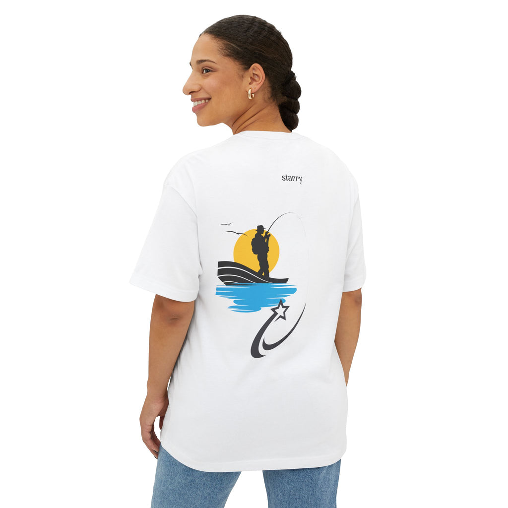 Boxy Tee — 'starry' Fishing Sunset Graphic Shirt