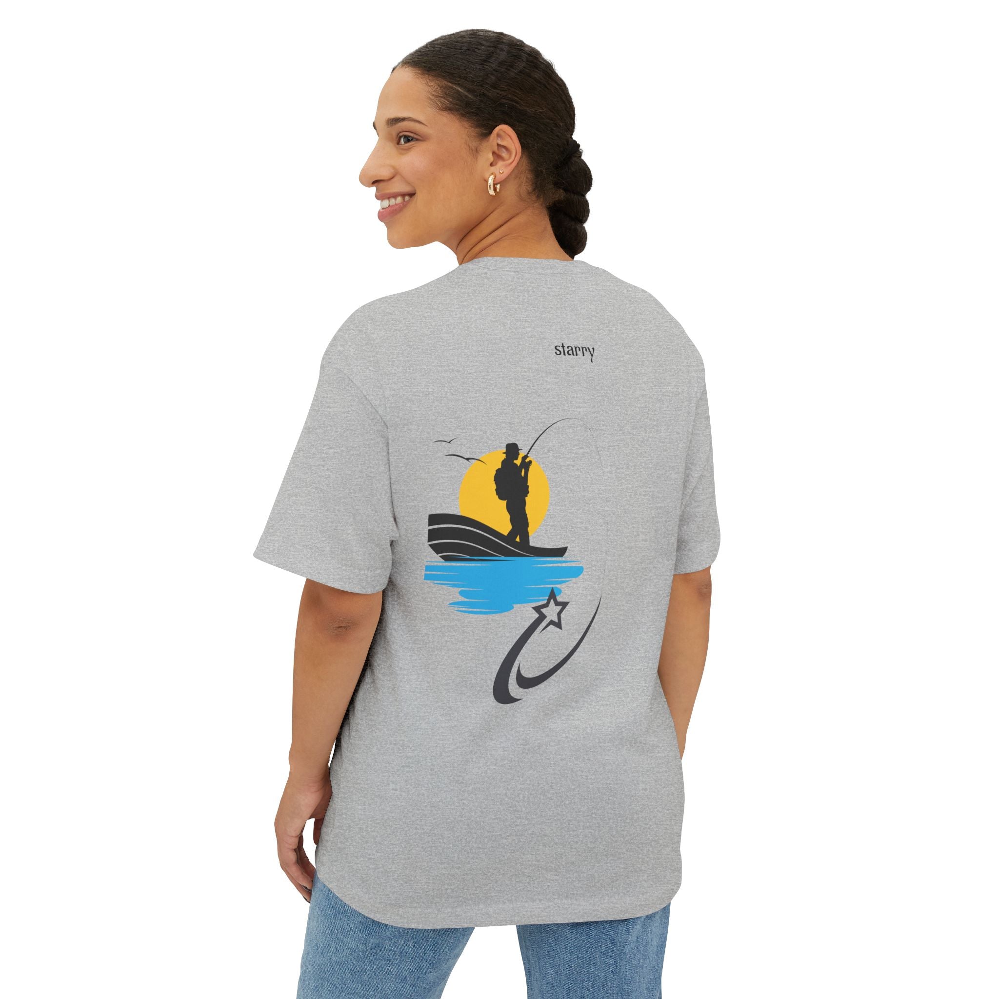 Boxy Tee — 'starry' Fishing Sunset Graphic Shirt