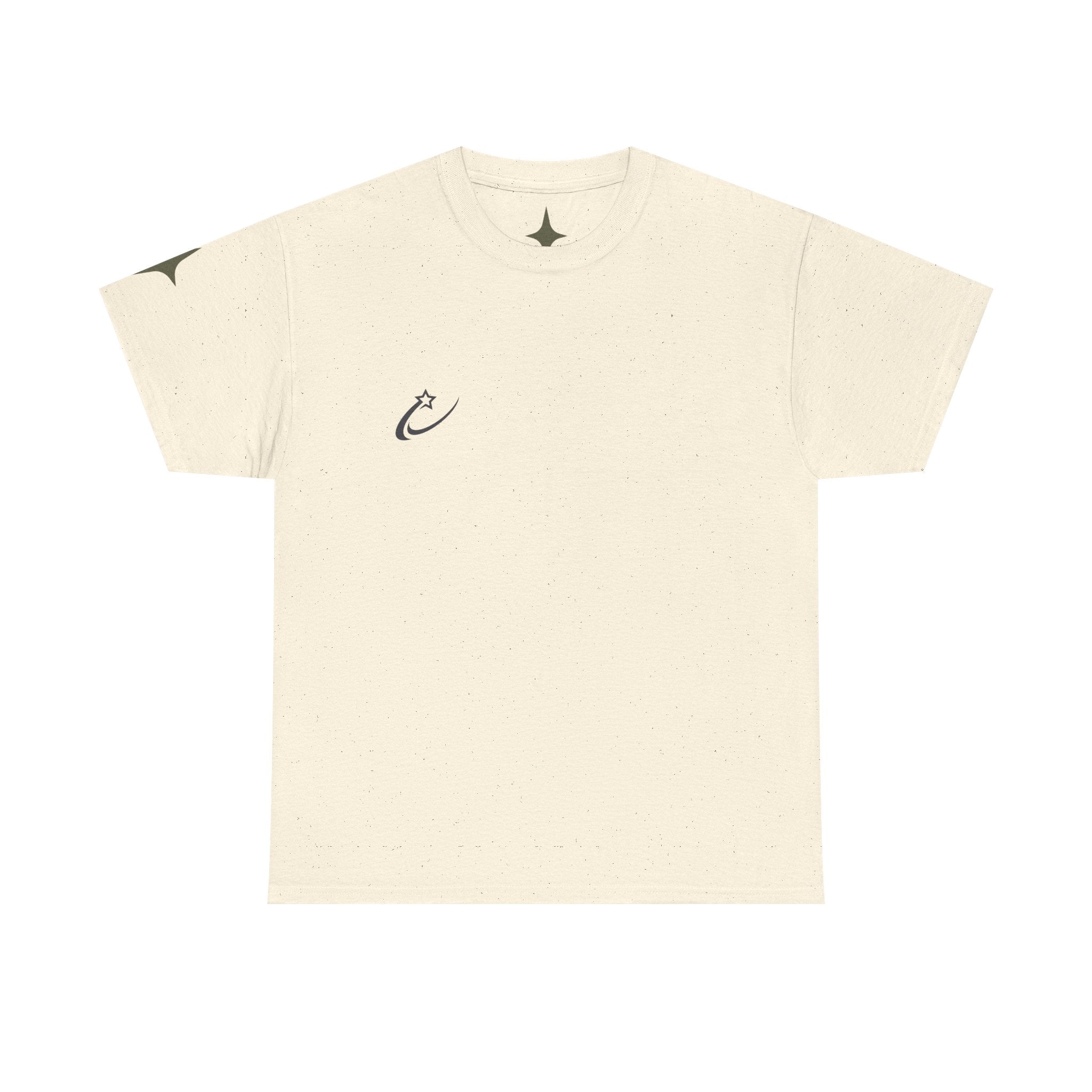 Starry Graphic Tee — Minimal Sparkle Logo T‑Shirt with Backburst Stars