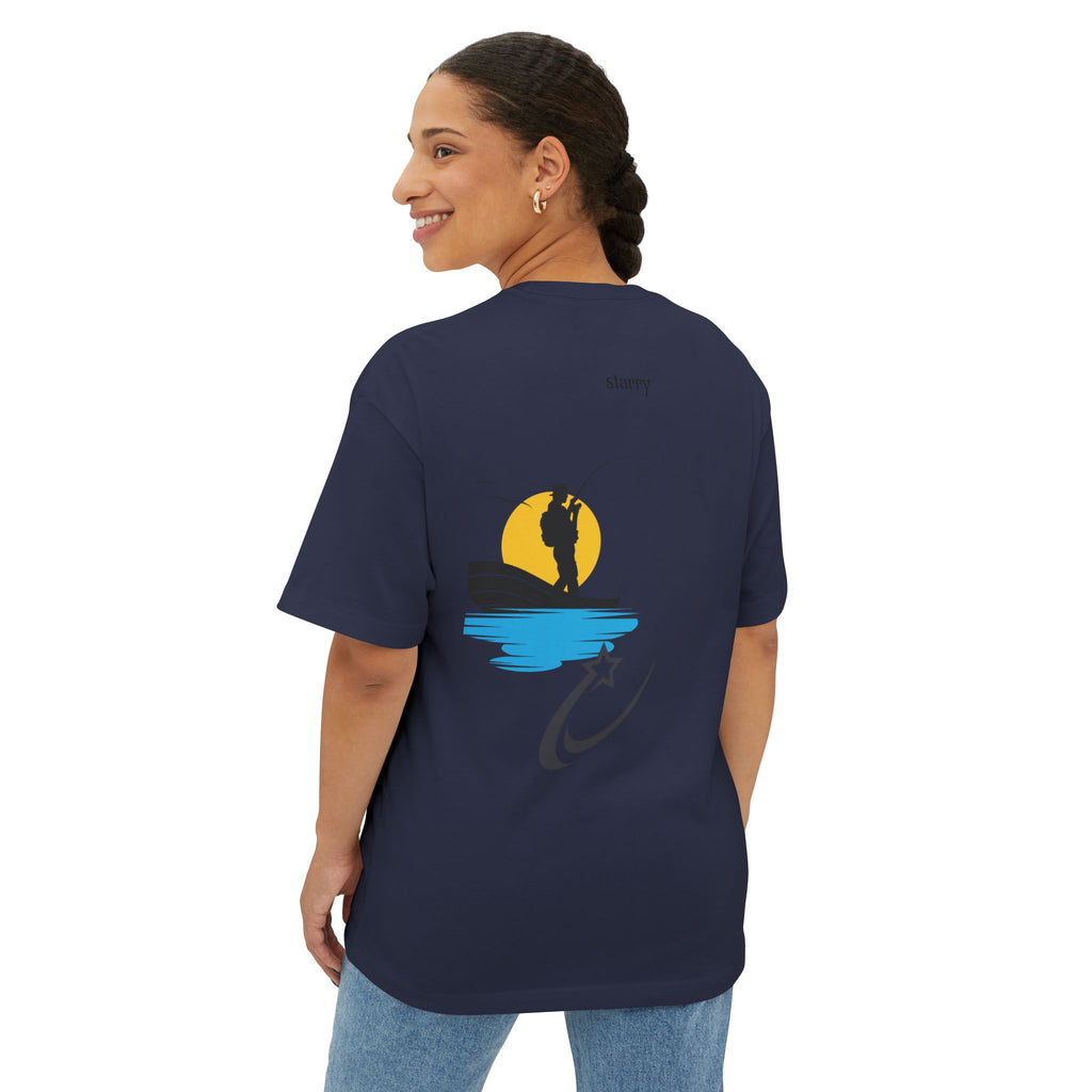Boxy Tee — 'starry' Fishing Sunset Graphic Shirt