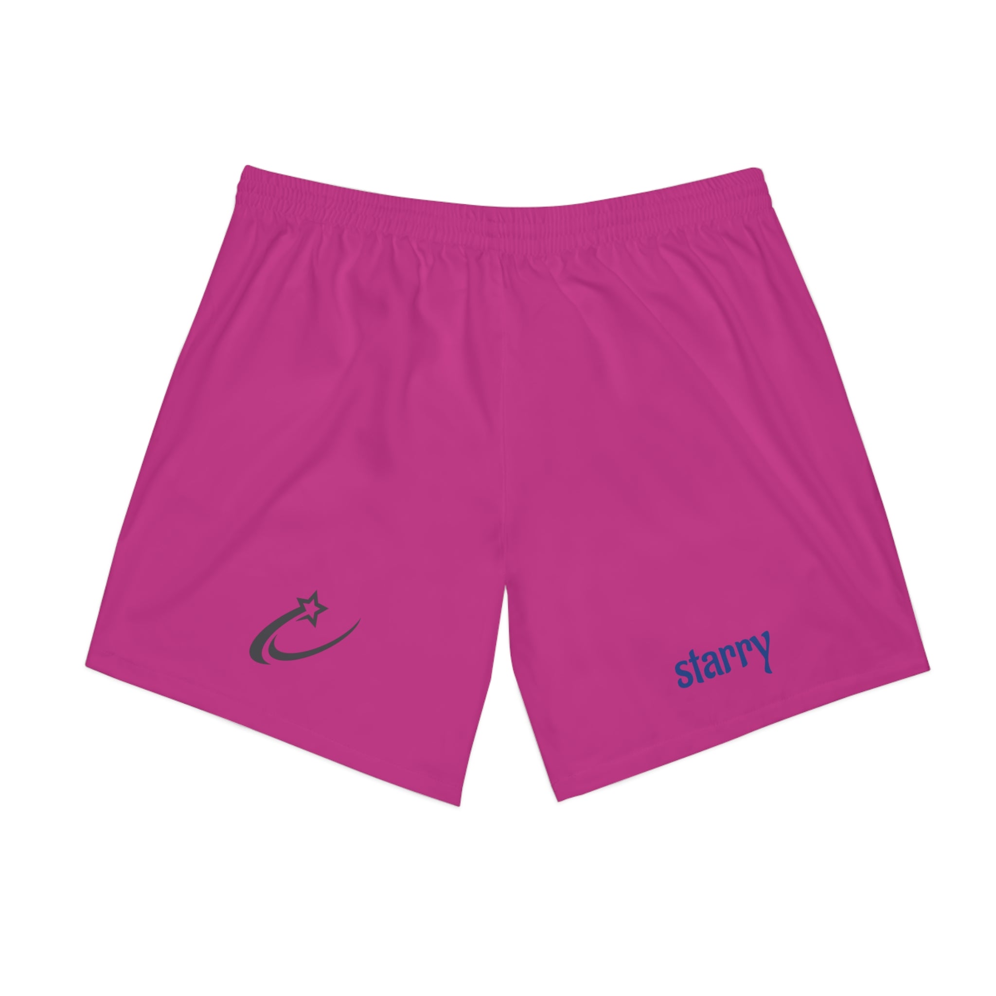 Starry Pink Beach Shorts — Men's Elastic Swim Trunks with Star Logo