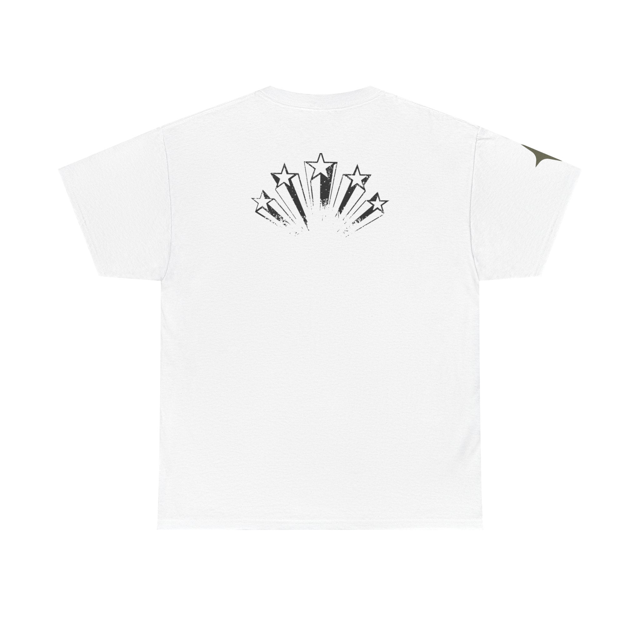 Starry Graphic Tee — Minimal Sparkle Logo T‑Shirt with Backburst Stars