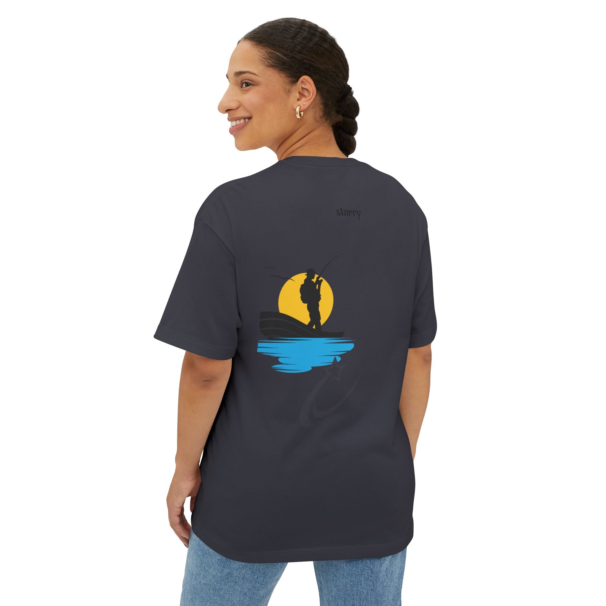 Boxy Tee — 'starry' Fishing Sunset Graphic Shirt