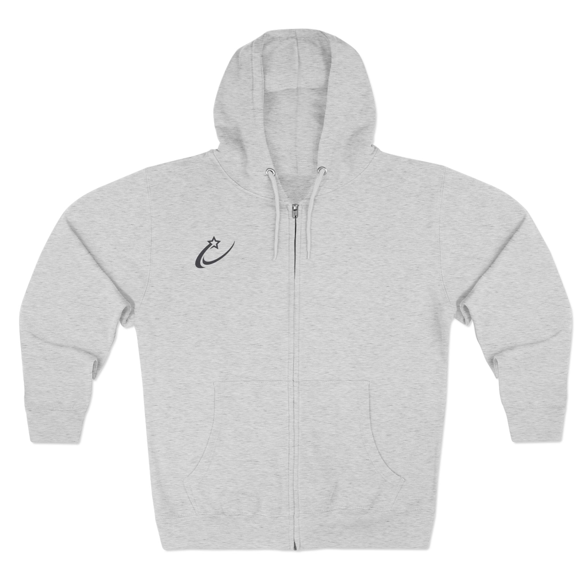 Starry Shooting Star Zip Hoodie — Minimal Astral Graphic Zip-Up