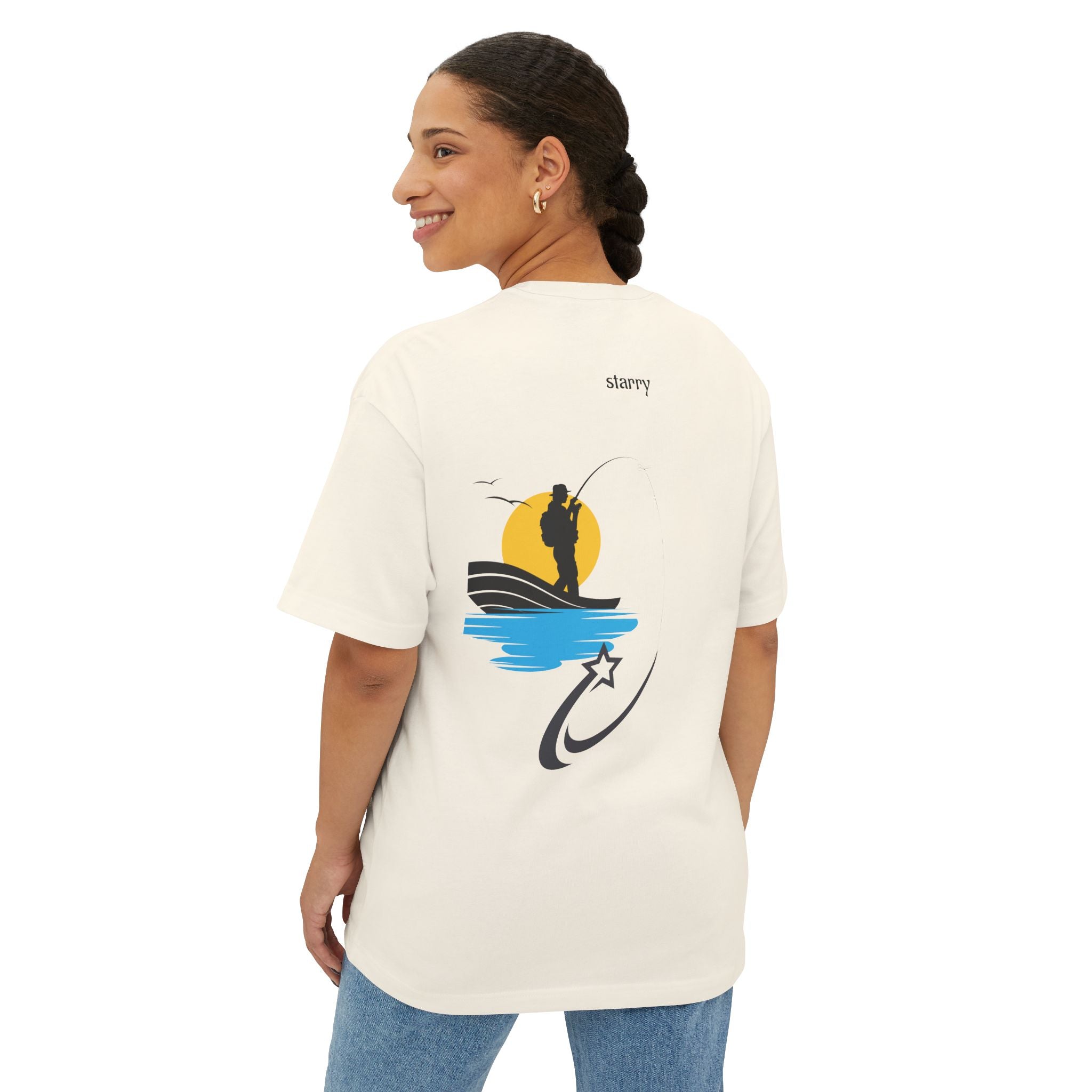 Boxy Tee — 'starry' Fishing Sunset Graphic Shirt